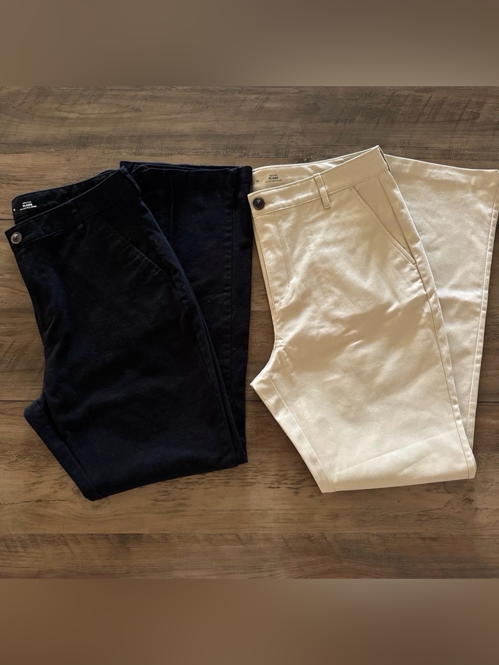 Black & Khaki High-Rise Flare Adjustable Waist Pants | size 12 Large Dress Pants